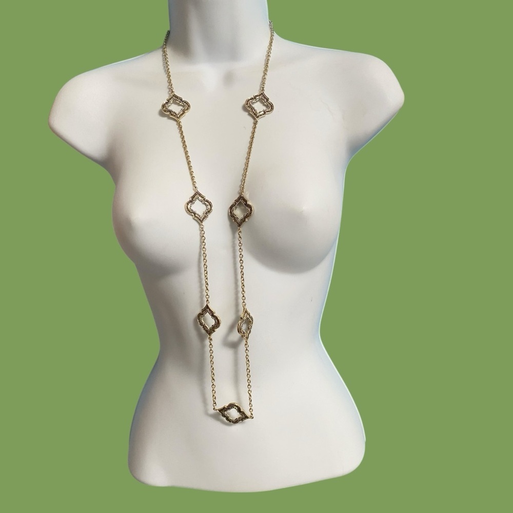 LK LEETAL KALMANSON Gold Tone Quatrefoil Station Chain Statement Necklace